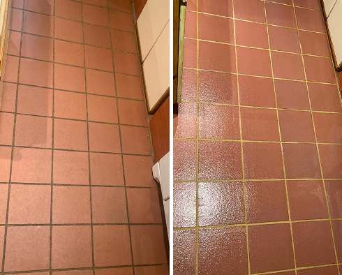 Quarry Tile Floor Before and After Our Hard Surface Restoration Services in Harlem