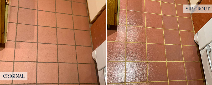 Quarry Tile Floor Before and After Our Hard Surface Restoration Services in Harlem