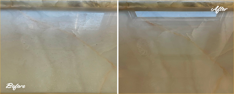 Onyx Vanity Before and After a Stone Polishing in Harlem, NYC