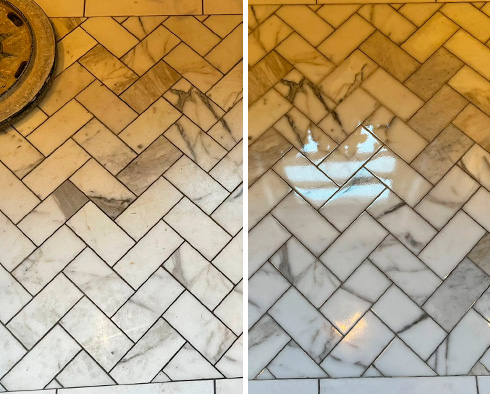 Marble Floor Before and After a Stone Polishing in Harlem, NY