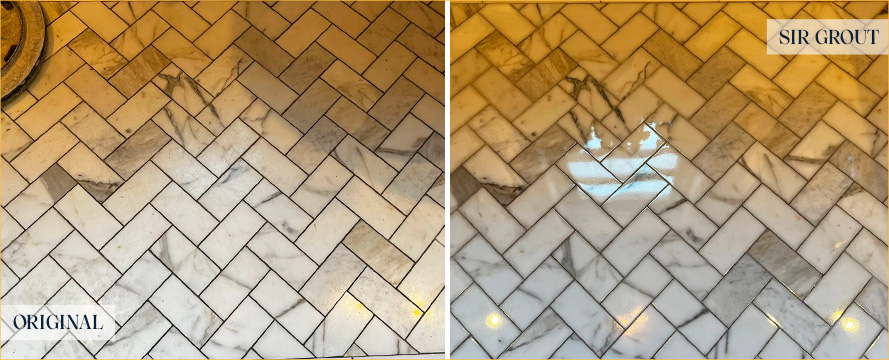 Marble Floor Before and After a Stone Polishing in Harlem, NY