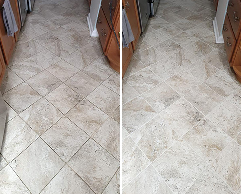 Kitchen Floor Before and After a Grout Sealing in Manhattan 