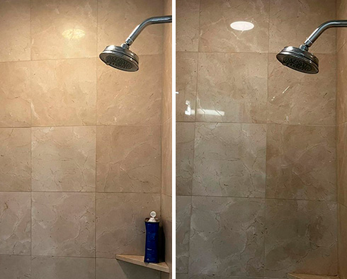 Shower Before and After Our Hard Surface Restoration Services in Manhattan, NY