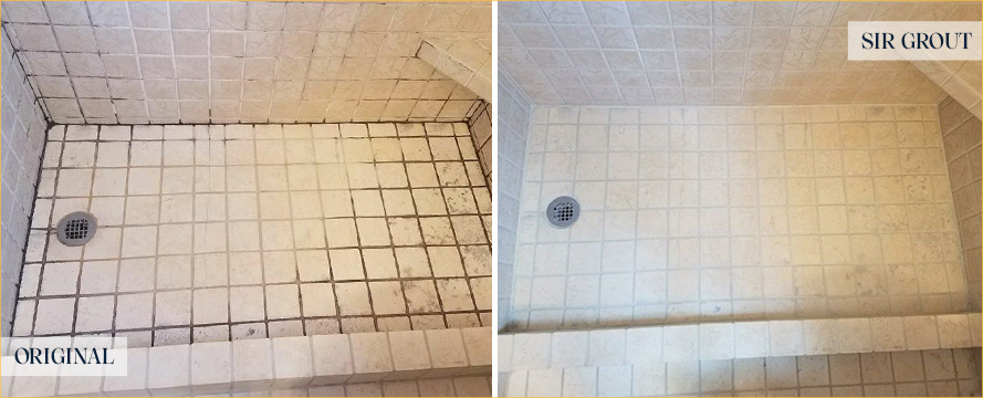 Shower Floor Before and After Our Caulking Services in Upper East Side