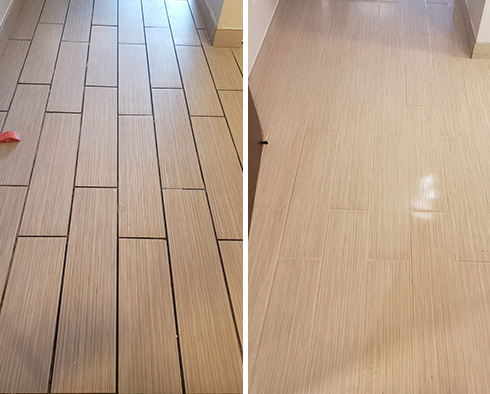 Tile Floor Before and After a Grout Cleaning in Upper West Side