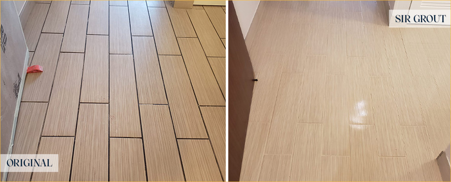 Tile Floor Before and After a Grout Cleaning in Upper West Side