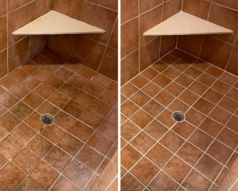 Shower Before and After a Grout Cleaning in Manhattan, NY