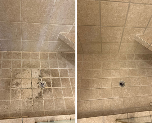 Shower Before and After a Tile Cleaning in Upper West Side, NY