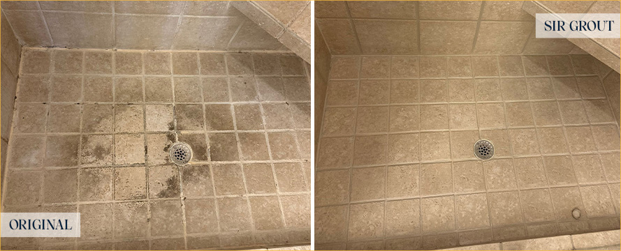 Shower Before and After a Flawless Tile Cleaning in Upper West Side, NY