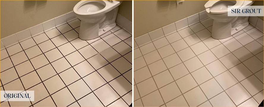 Bathroom Floor Before and After a Grout Sealing in Manhattan, NY