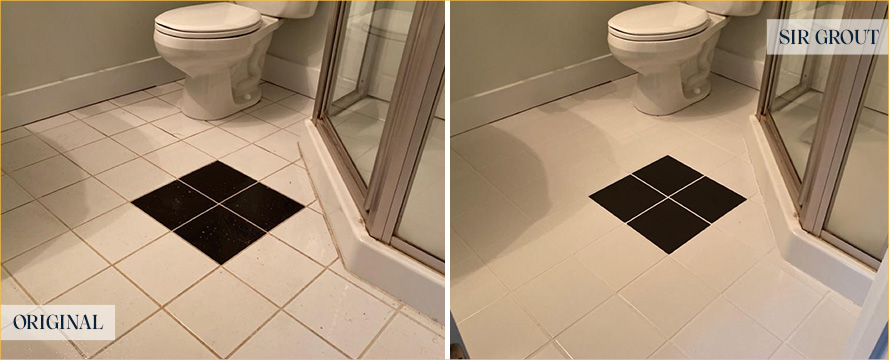 Bathroom Floor Before and After a Tile Cleaning in Upper East Side, NY