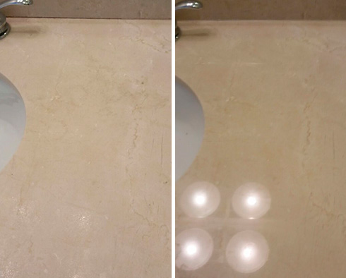 Marble Vanity Top Before and After a Stone Polishing in Manhattan