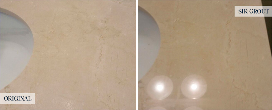 Marble Vanity Top Before and After a Stone Polishing in Manhattan